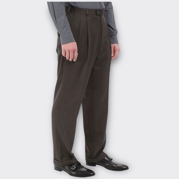 PERRY ELLIS PORTFOLIO Classic Fit Double Pleated Cuffed Dress Pant Taupe 36x30 - Picture 4 of 12